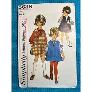 Simplicity 5638 pattern girls jumper blouse 1960s size 3